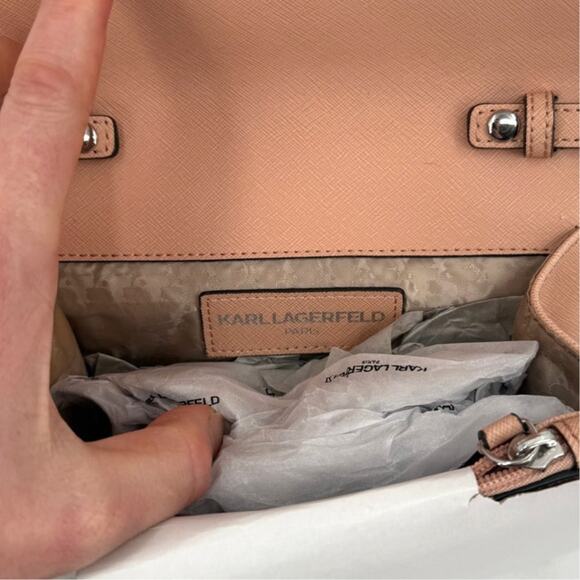 NWT Karl Lagerfeld Paris Connie Peach Leather Crossbody Bag Flap Closure - Picture 7 of 12
